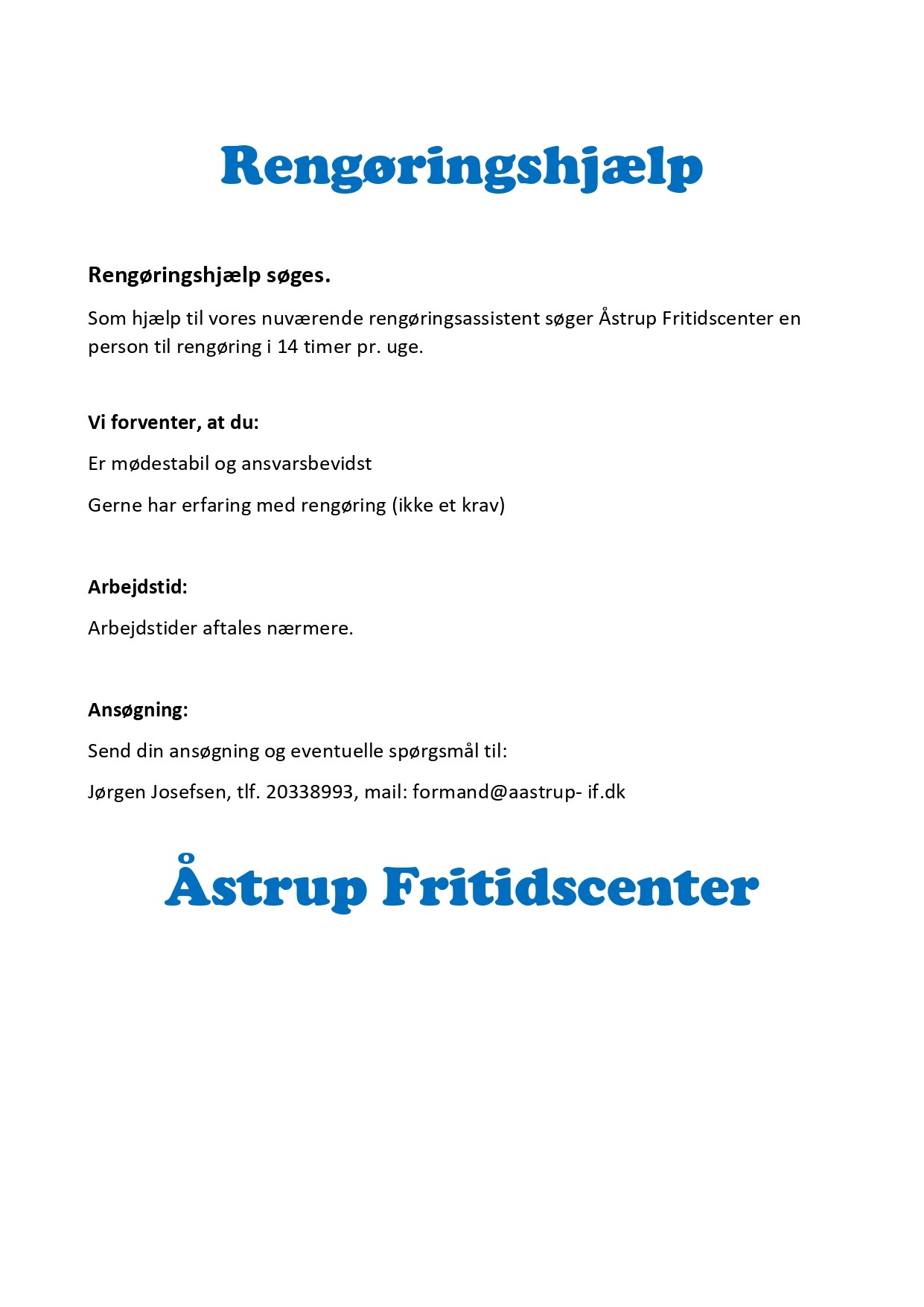 Rengøringshjælp søges